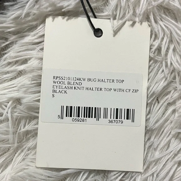 THE RAGGED PRIEST Bug Fuzzy Eyelash Ribbed Knit Halter Crop Top Zip Up Black S - Picture 12 of 12